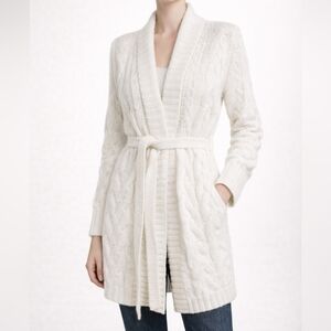 L’AGENCE Jax Ivory Belted Cable Knit Cardigan Small NWT